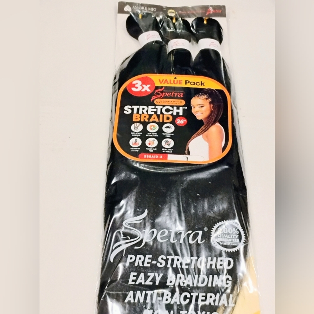 Black Pre-Stretched Braiding Hair Color 1